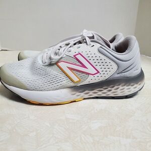 New Balance White and Gray Sneakers with Pink and Orange Logo